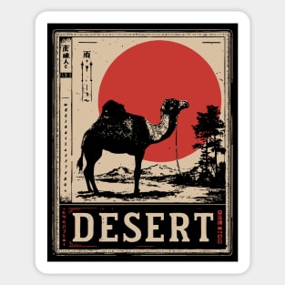 Camel in Desert Japanese Poster Sticker